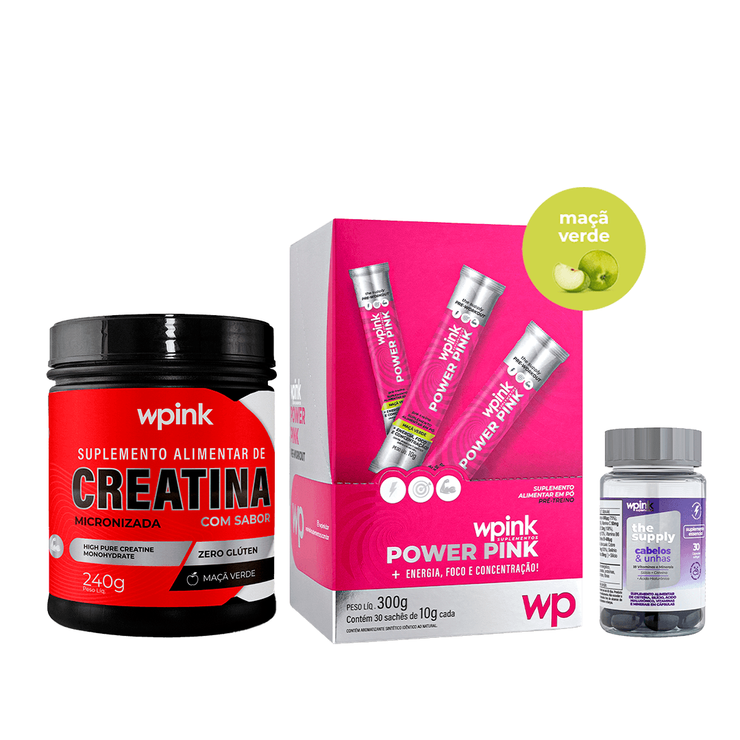 Power Pink + Creatina De Maçã Verde + Cabelos E Unhas